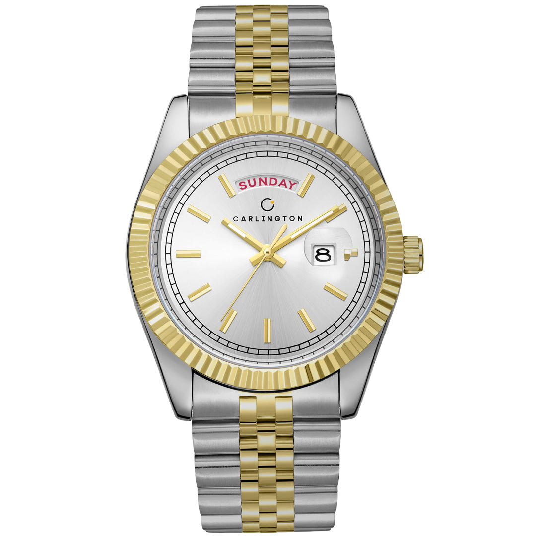 Carlington Analog Gents Watches with Stainless Steel Chain Strap | Day and Date Display | Premium Gift Watches for Men – Stylish Casual & Formal Wrist Watch - CT 8888