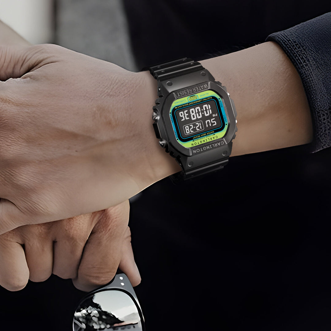 Carlington Digital Sports Watch Dual Time, Alarm, Calendar, Stopwatch, Water-Resistant, Shock-Resistant, Back Light Display. The Perfect Watch for Men - CT 1801