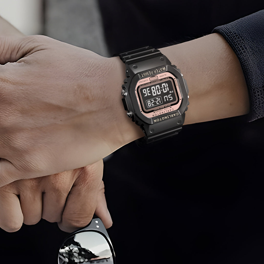 Carlington Digital Sports Watch Dual Time, Alarm, Calendar, Stopwatch, Water-Resistant, Shock-Resistant, Back Light Display. The Perfect Watch for Men - CT 1801