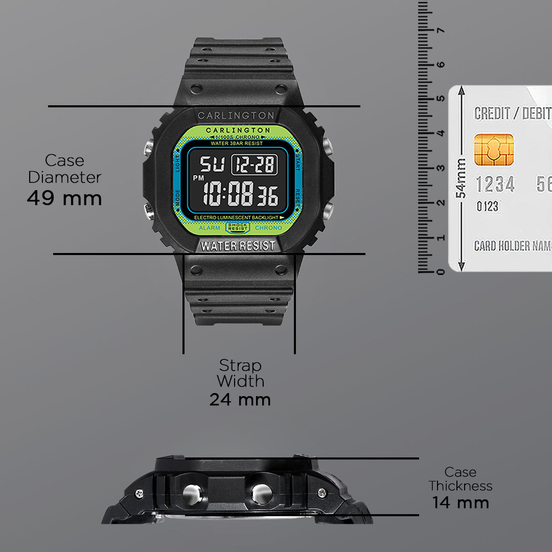 Carlington Digital Sports Watch Dual Time, Alarm, Calendar, Stopwatch, Water-Resistant, Shock-Resistant, Back Light Display. The Perfect Watch for Men - CT 1801