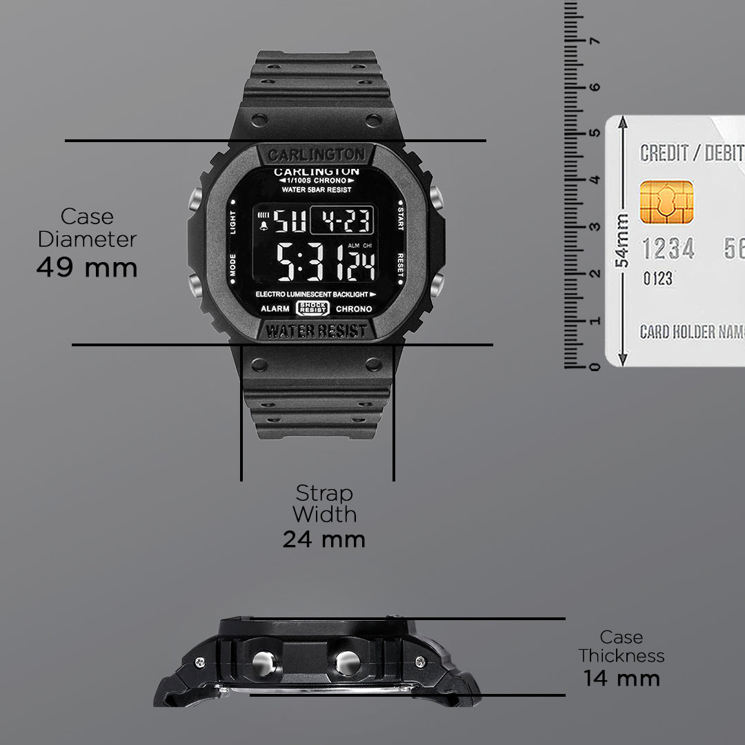 Carlington Digital Sports Watch Dual Time, Alarm, Calendar, Stopwatch, Water-Resistant, Shock-Resistant, Back Light Display. The Perfect Watch for Men - CT 1801