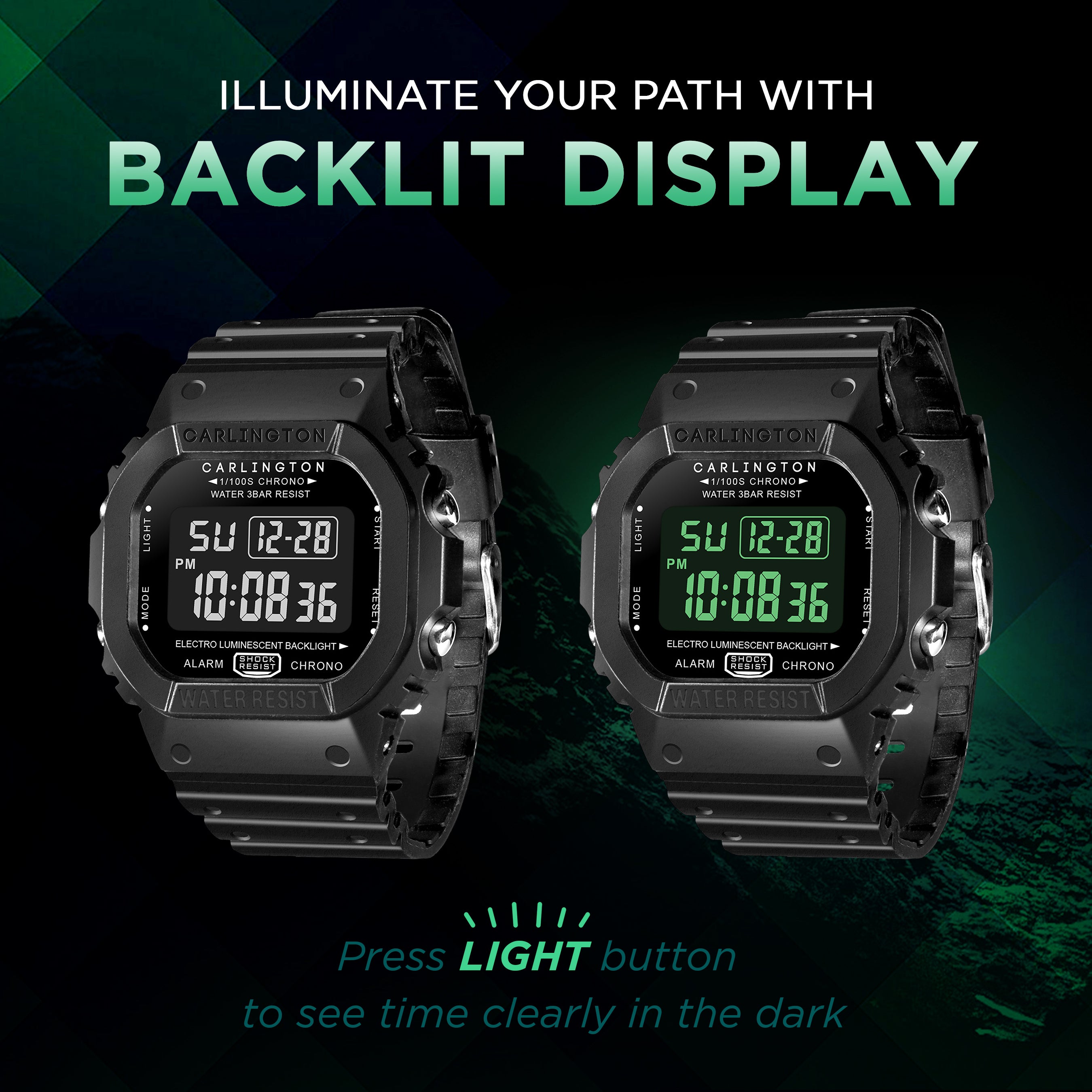 Carlington Digital Sports Watch Dual Time, Alarm, Calendar, Stopwatch, Water-Resistant, Shock-Resistant, Back Light Display. The Perfect Watch for Men - CT 1801