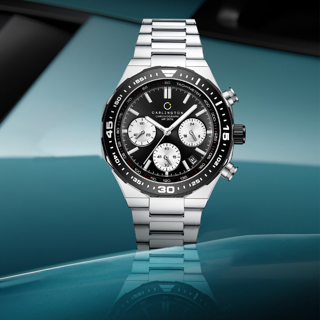 Carlington Nitro Analog Chronograph Men’s Stainless Steel Strap Wrist Watch | Quartz Movement | Water & Shock Resistant Watch for Men | Casual & Formal Wear - CT_8049