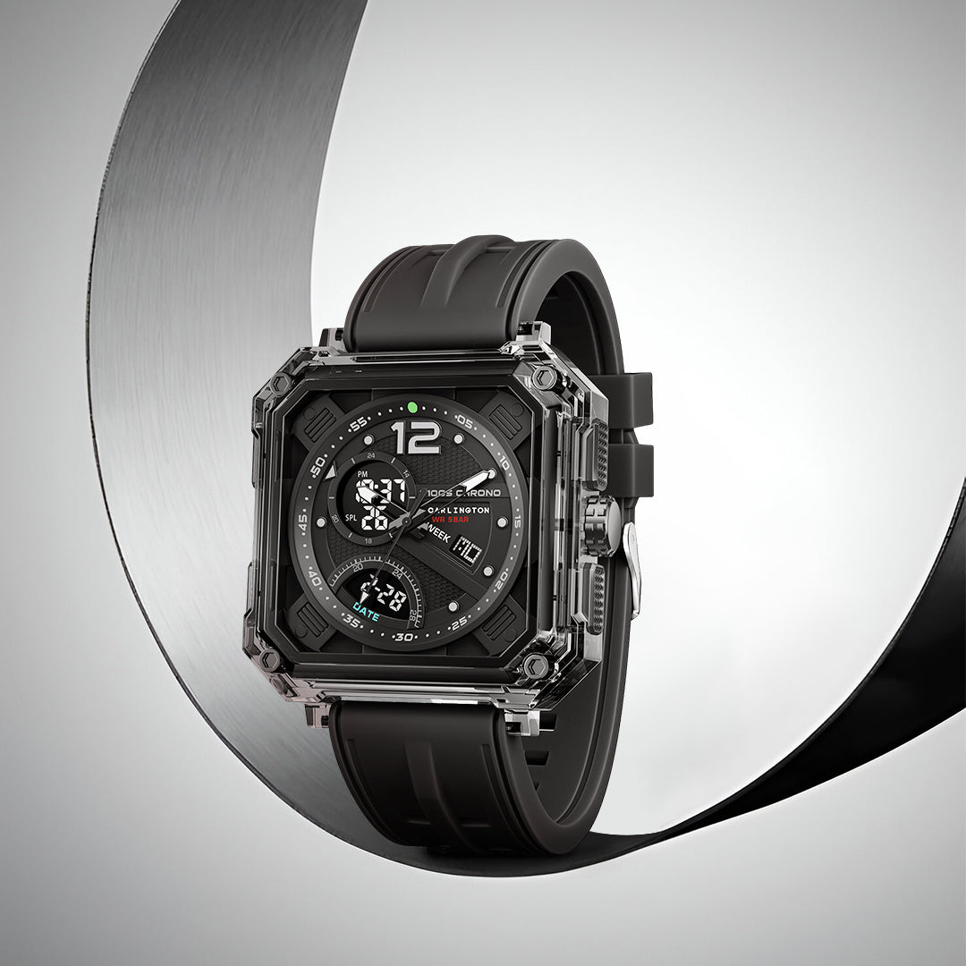 Carlington Velocity Series Analog-Digital Sports Watches for Men and Boys with Alarm, Stopwatch, Backlit Display, Dualtime, Silicone Rubber Strap, Water & Shock Resiatant - CT_8121