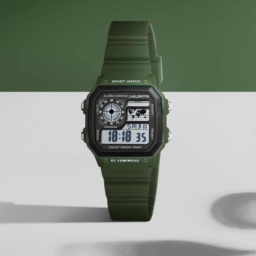 Carlington Kids Digital Watch for Boys and Girls Age 2 to 12 Years Pink Green Black Colour Band with Alarm and Date Display - CT_321