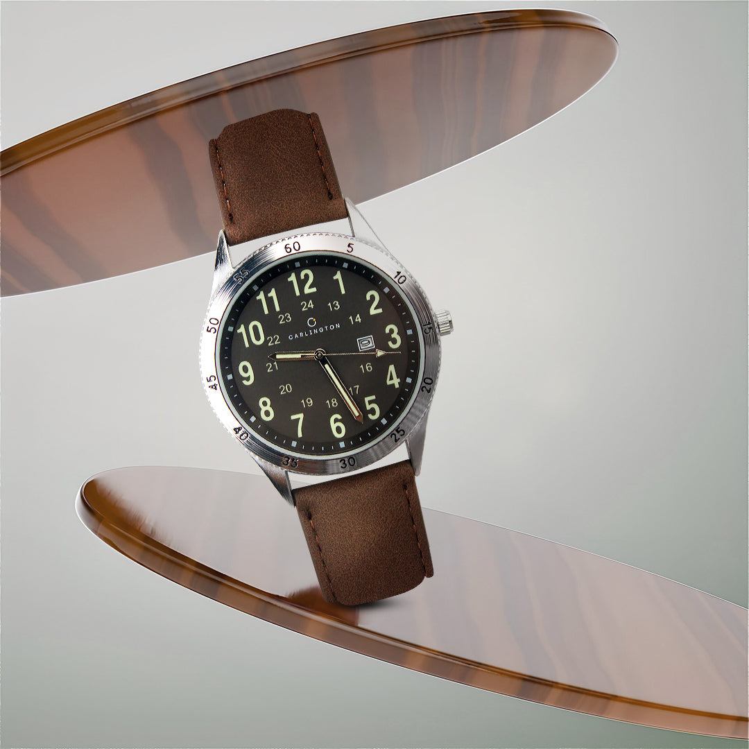 Carlington Aristocrat Series Analog Date Watches for Men with Premium Leather Strap - CT 1076