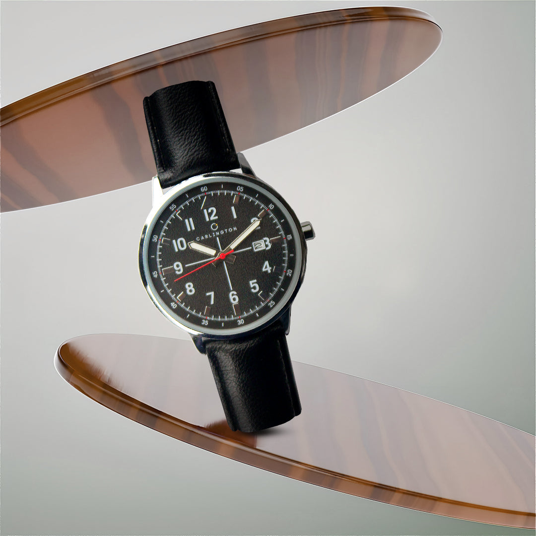 Carlington Aristocrat Series Analog Date Watches for Men with Premium Leather Strap - CT 1075