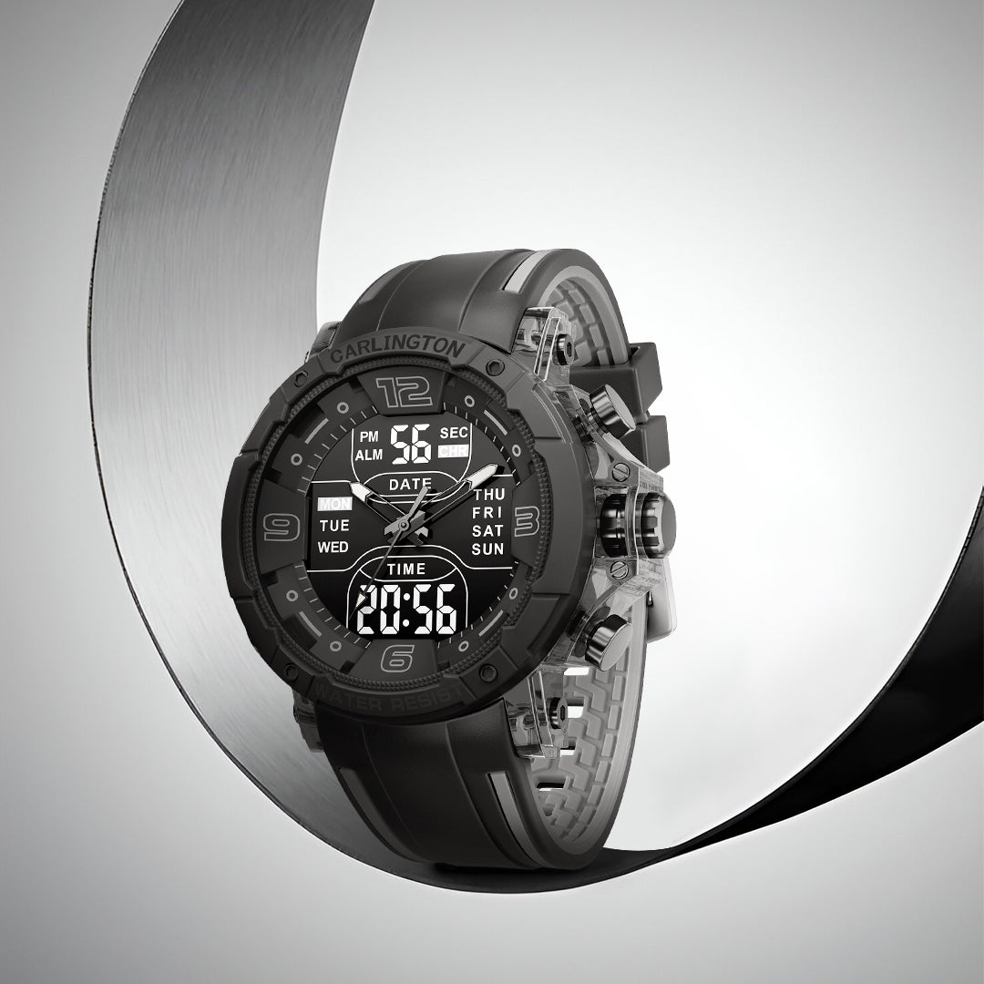 Carlington Velocity Series Analog-Digital Sports Watches for Men and Boys with Alarm, Stopwatch, Backlit Display, Dualtime, Silicone Rubber Strap, Water & Shock Resiatant - CT_8140