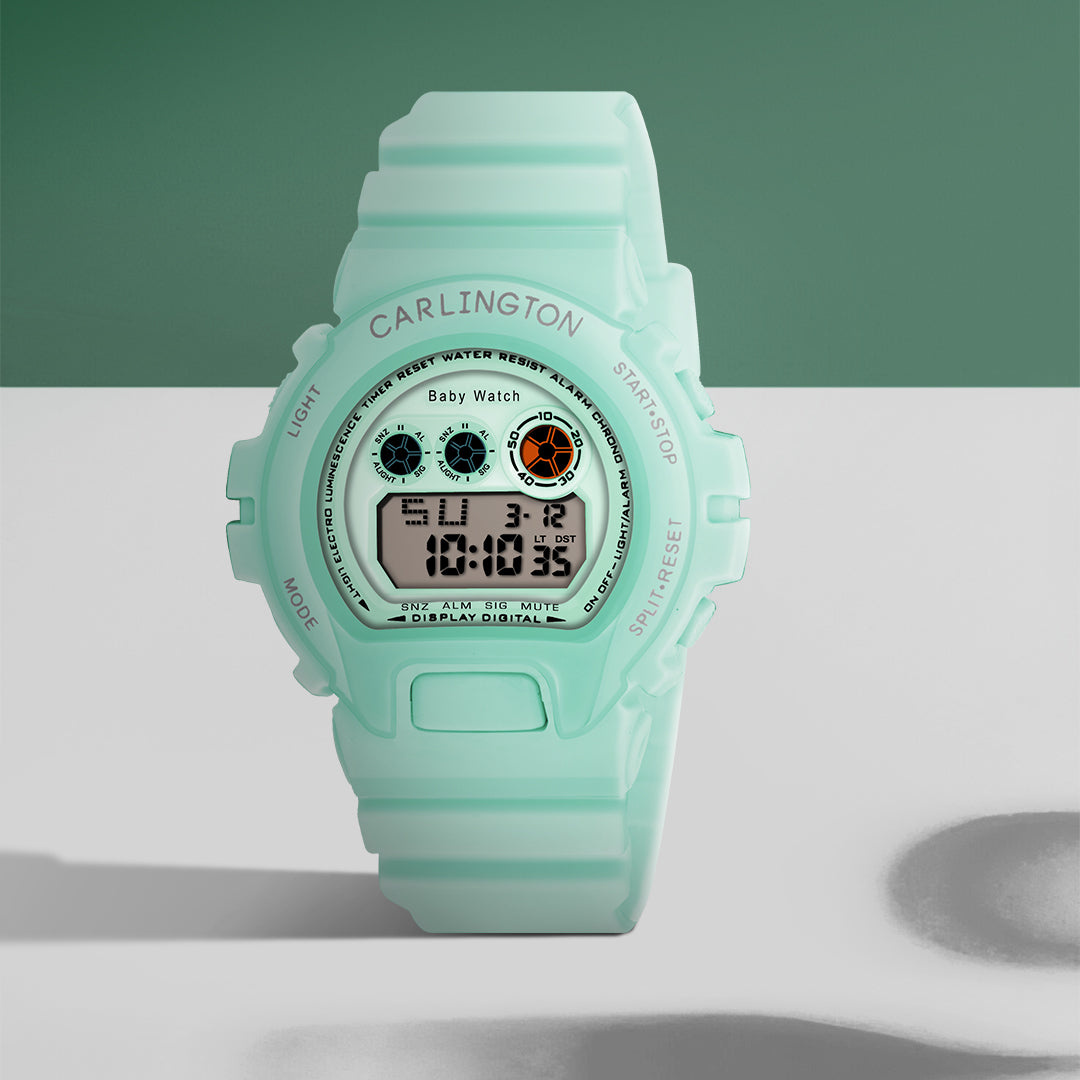 Carlington Kids Digital Watch for Boys and Girls Age 2 to 14 Years Pink Green Black Colour Band with Alarm and Date Display - CT_717