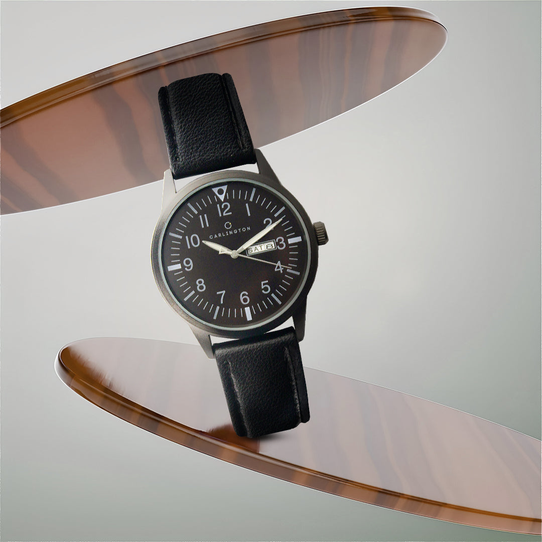 Carlington Aristocrat Series Analog Day & Date Watches for Men with Premium Leather Strap - CT 1074