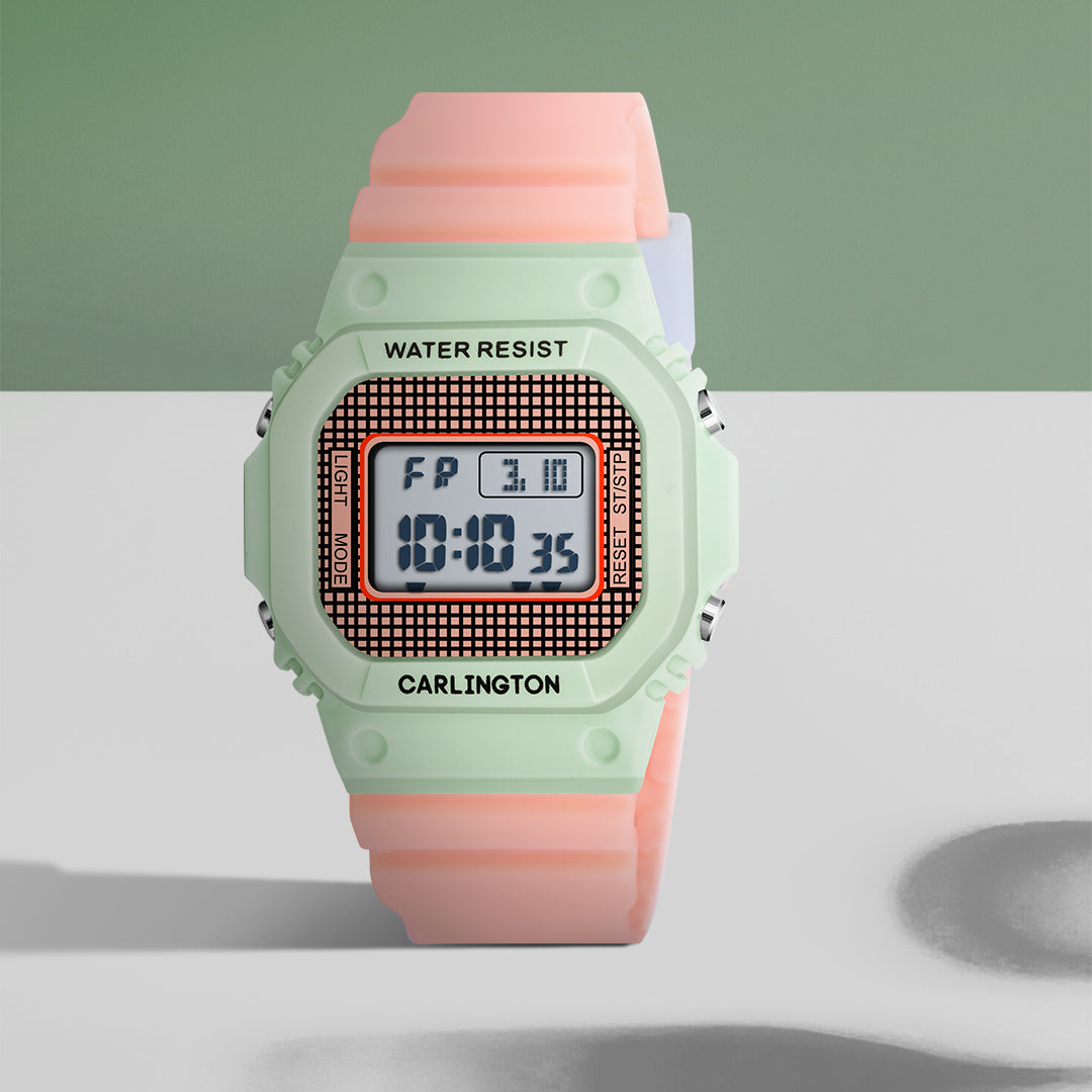 Carlington Kids Digital Watch for Boys and Girls Age to 12 Years White  Green Black Yellow Colour Band with Alarm and Date Display CT_718