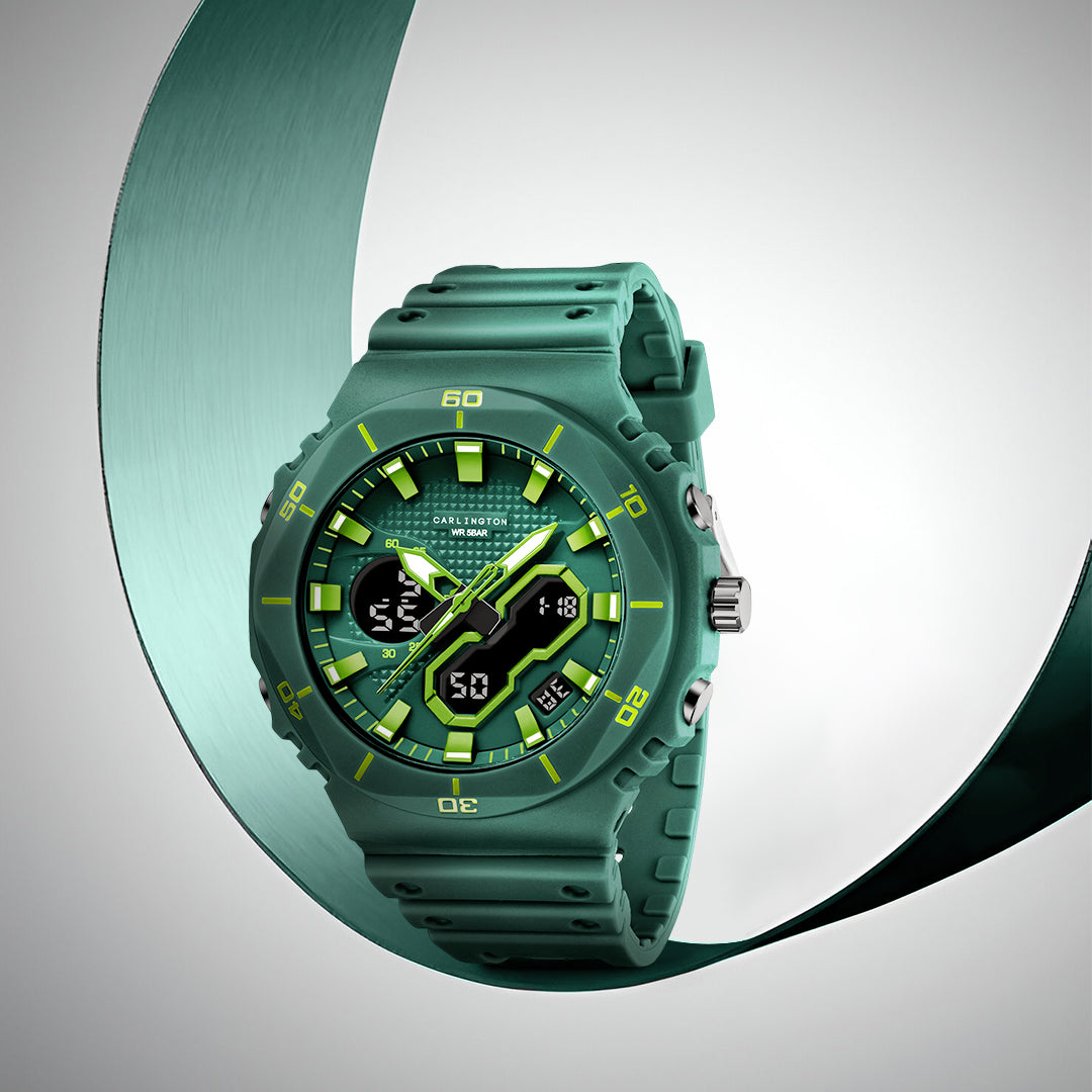 Carlington Velocity Series Analog-Digital Sports Watches for Men and Boys with Alarm, Stopwatch, Backlit Display, Dualtime, Silicone Rubber Strap, Water & Shock Resiatant - CT_8120