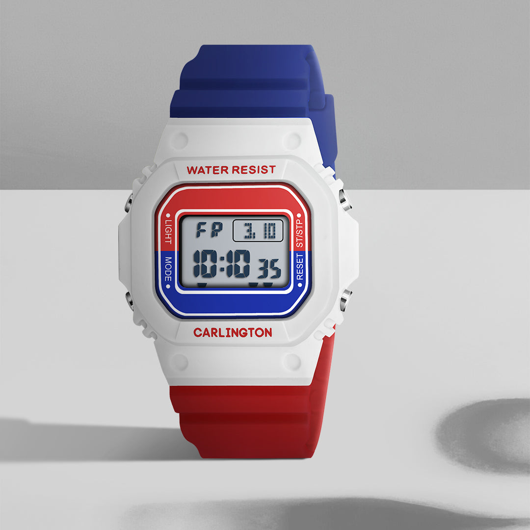 Carlington Kids Digital Watch for Boys and Girls Age 2 to 12 Years White Green Black Yellow Colour Band with Alarm and Date Display - CT_718