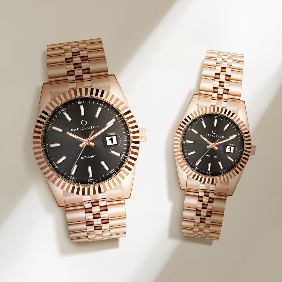 Carlington Exclusive Series 8811 Rose Black Men + 8811 Rose Black Women Analog Wrist Watch For couple