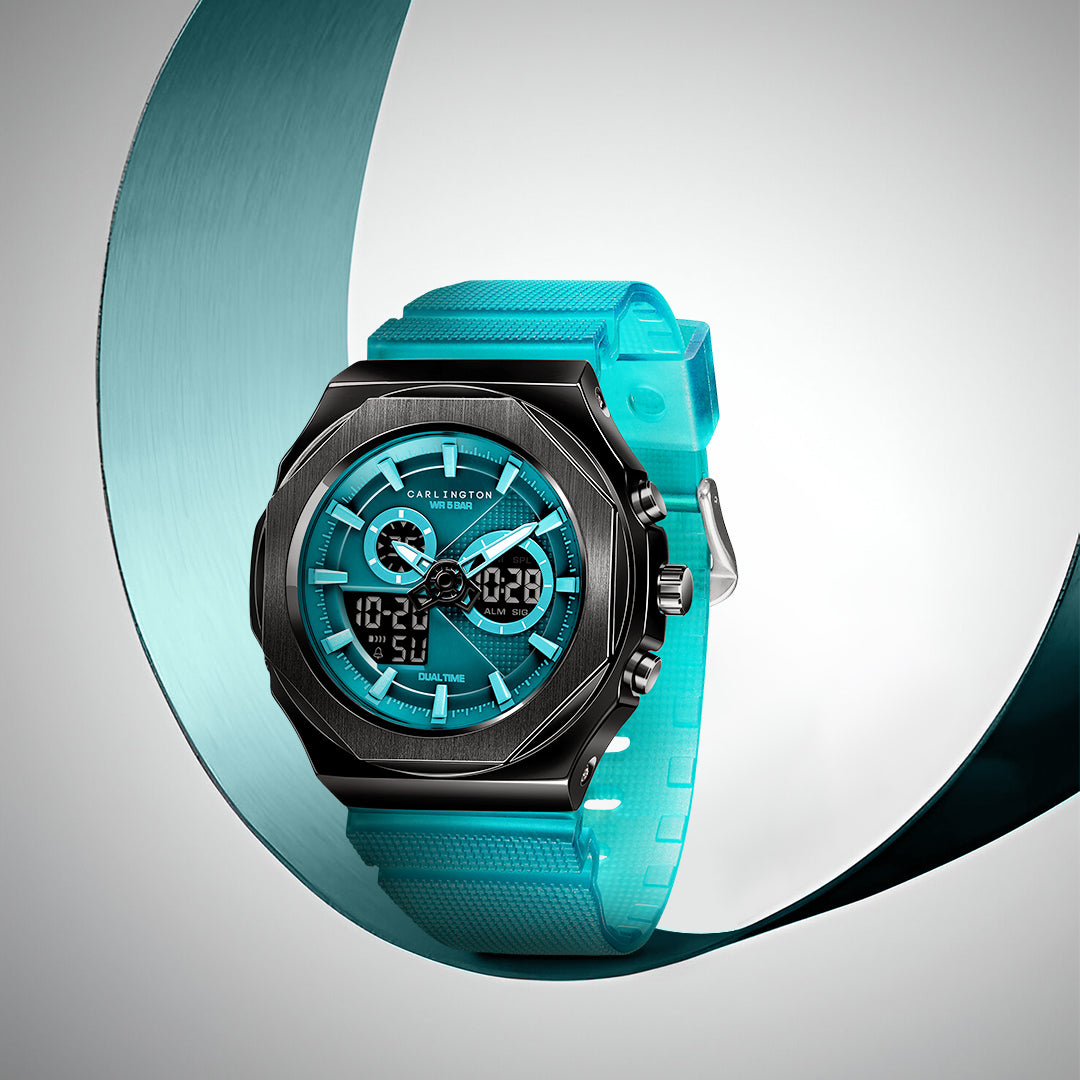 Carlington Velocity Series Analog-Digital Sports Watches for Men and Boys with Alarm, Stopwatch, Backlit Display, Dualtime, Silicone Rubber Strap, Water & Shock Resiatant - CT_8102