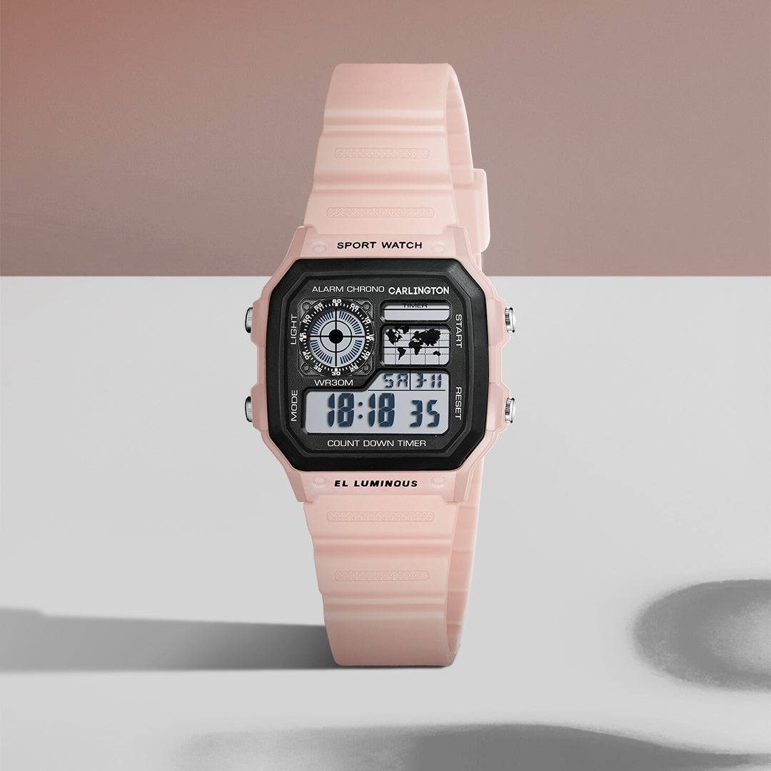 Carlington Kids Digital Watch for Boys and Girls Age 2 to 12 Years Pink Green Black Colour Band with Alarm and Date Display - CT_321