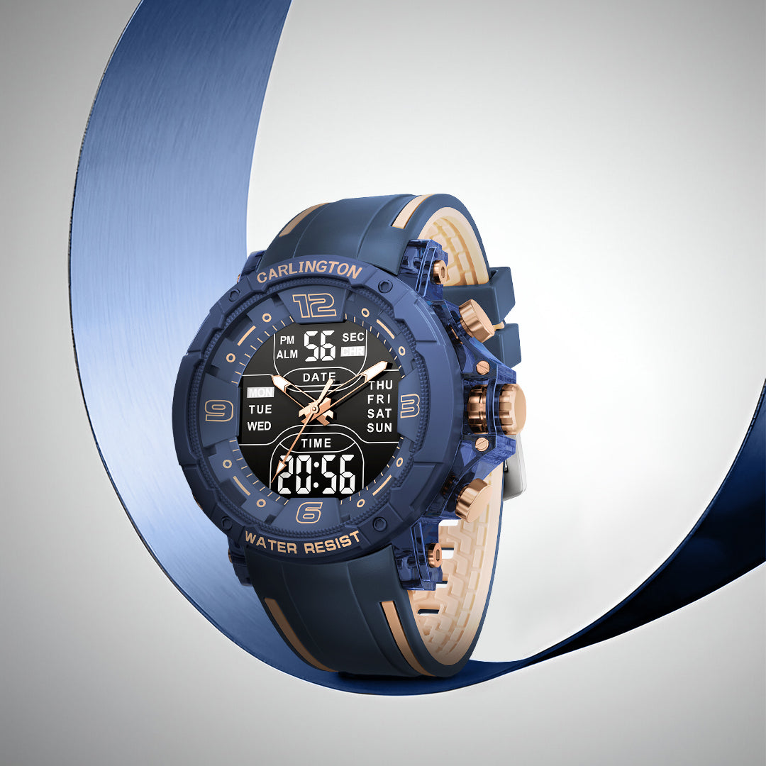 Carlington Velocity Series Analog-Digital Sports Watches for Men and Boys with Alarm, Stopwatch, Backlit Display, Dualtime, Silicone Rubber Strap, Water & Shock Resiatant - CT_8140
