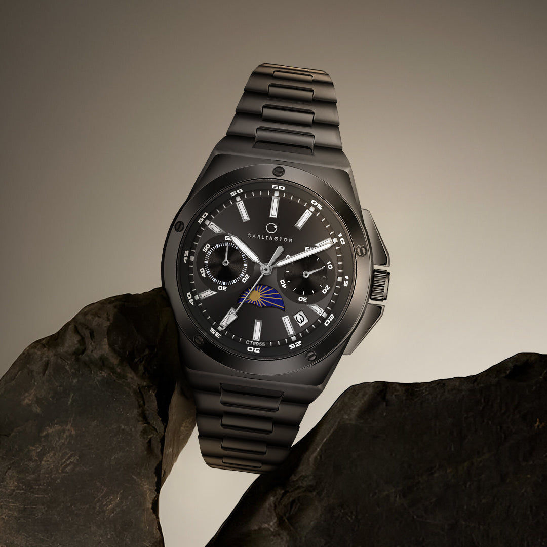 Carlington Legacy Series Analog Wrist Watches With Sun & Moon Face With Stainless Steel Strap for Men - CT 9955