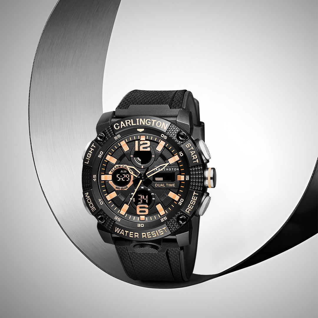 Carlington Velocity Series Analog-Digital Sports Watches for Men and Boys with Alarm, Stopwatch, Backlit Display, Dualtime, Silicone Rubber Strap, Water & Shock Resiatant - CT_8039