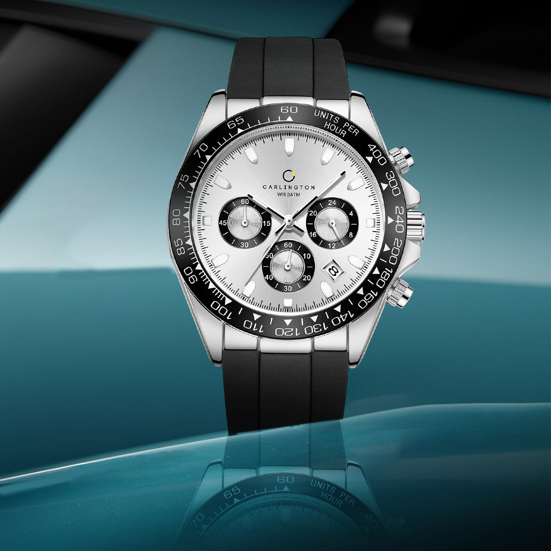 Carlington Nitro Analog Chronograph Men’s Polyurethane Strap Wrist Watch | Quartz Movement | Water & Shock Resistant Watch for Men | Casual & Formal Wear - CT_8054