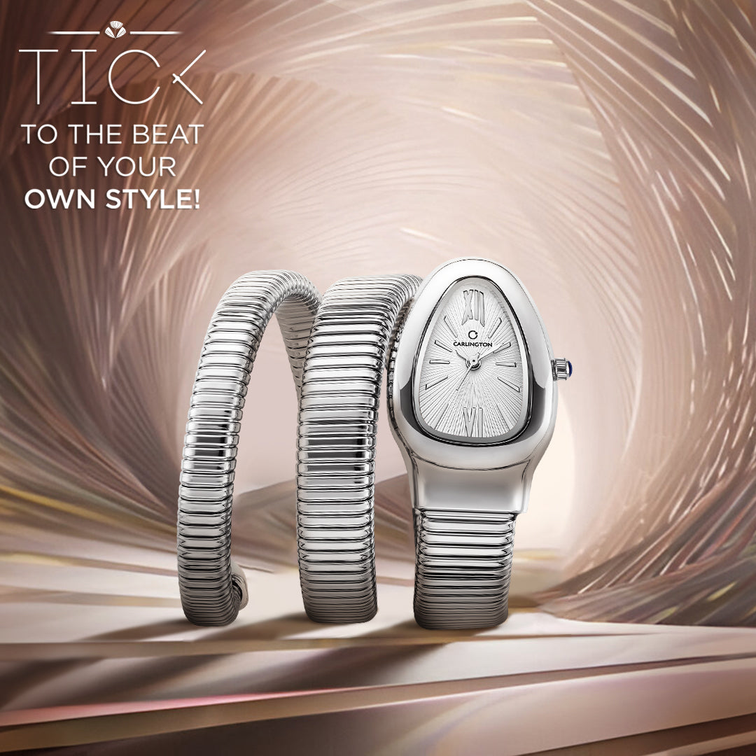 Carlington Elegant Snake Band Analog Women's Watch – Premium Stainless Steel Strap, Oval Designer Dial, Water-Resistant Ladies Watch for Party & Casual Wear Premium Gift Watch for Women