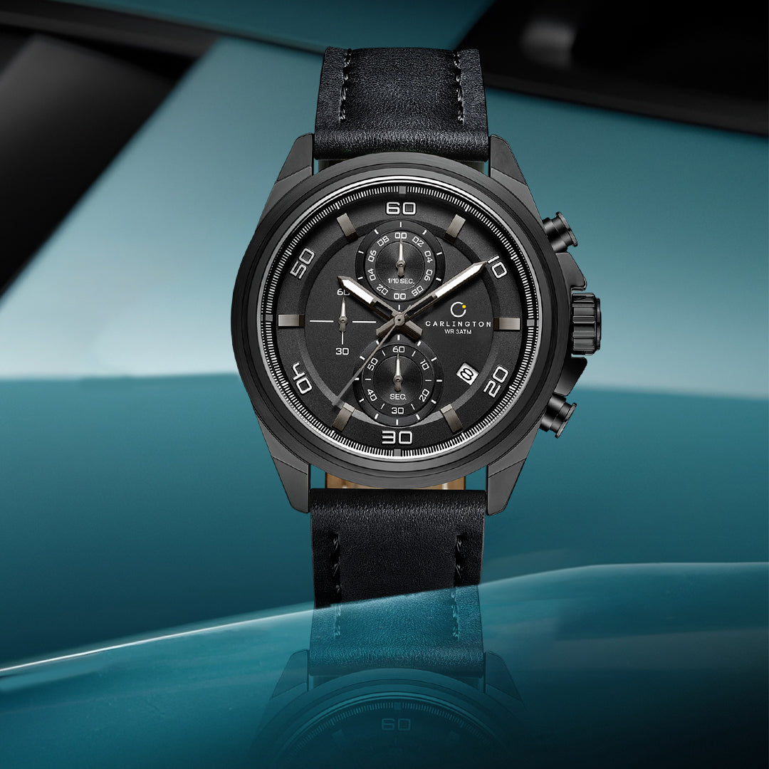 Carlington Nitro Analog Chronograph Men’s Premium Leather Strap Wrist Watch | Quartz Movement | Water & Shock Resistant Watch for Men | Casual & Formal Wear - CT_8075