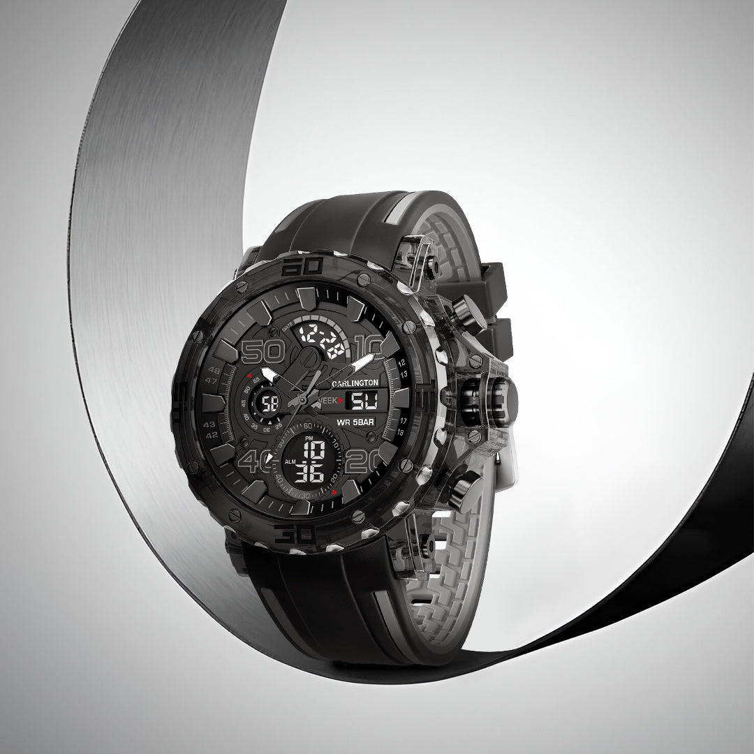 Carlington Velocity Series Analog-Digital Sports Watches for Men and Boys with Alarm, Stopwatch, Backlit Display, Dualtime, Silicone Rubber Strap, Water & Shock Resiatant - CT_8136