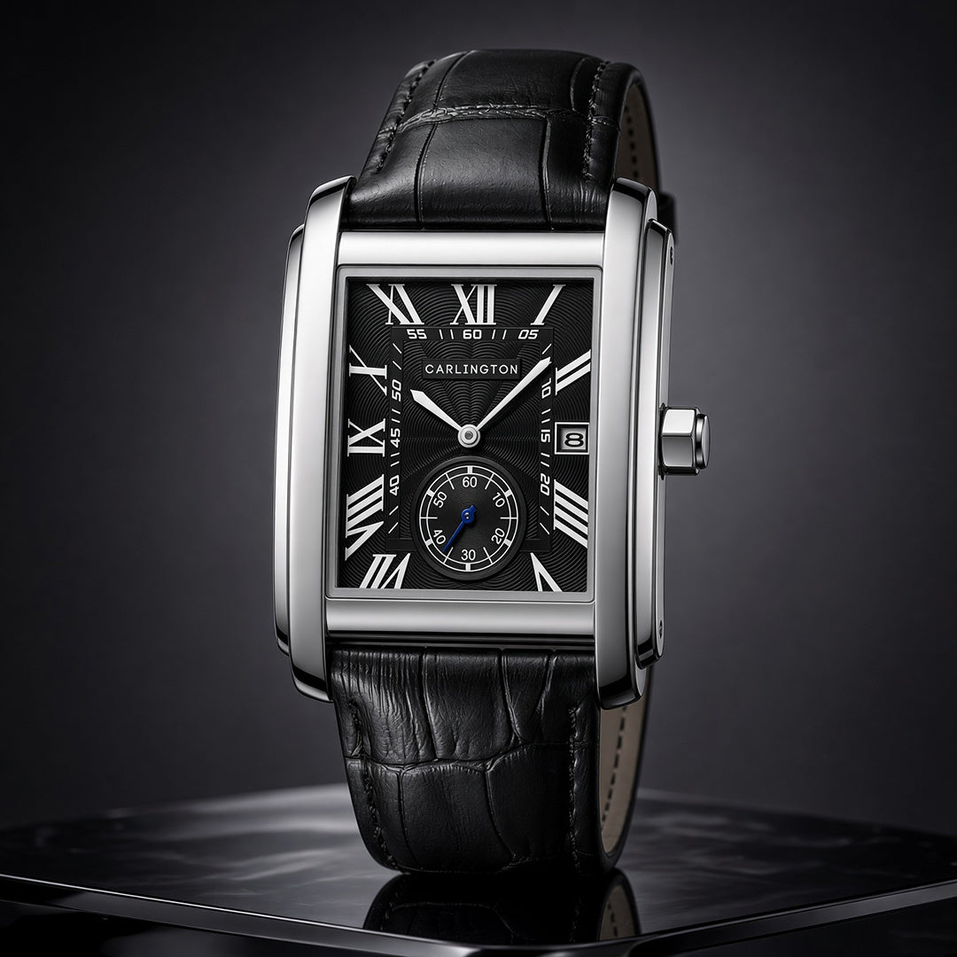 Carlington MERIDIAN 4070 Black – Luxury Men's Rectangular Analog Quartz Watch