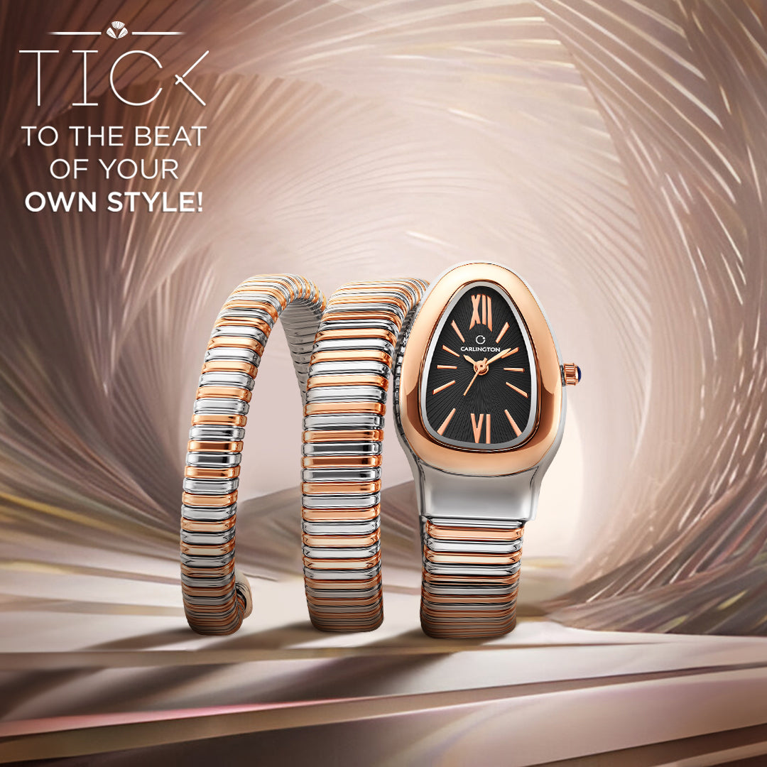 Carlington Elegant Snake Band Analog Women's Watch – Premium Stainless Steel Strap, Oval Designer Dial, Water-Resistant Ladies Watch for Party & Casual Wear Premium Gift Watch for Women