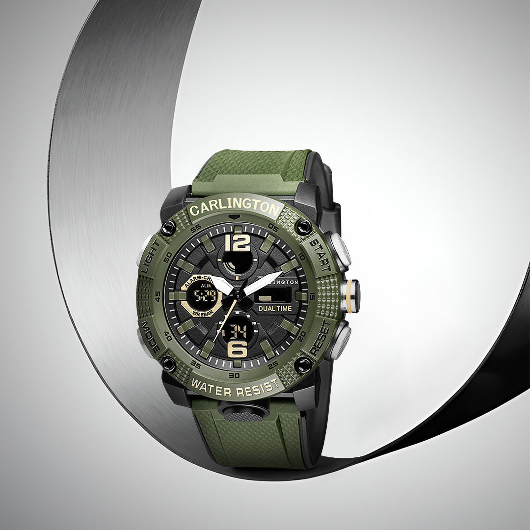 Carlington Velocity Series Analog-Digital Sports Watches for Men and Boys with Alarm, Stopwatch, Backlit Display, Dualtime, Silicone Rubber Strap, Water & Shock Resiatant - CT_8039