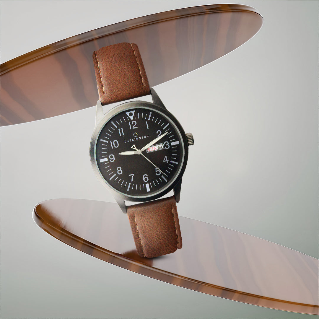 Carlington Aristocrat Series Analog Day & Date Watches for Men with Premium Leather Strap - CT 1074