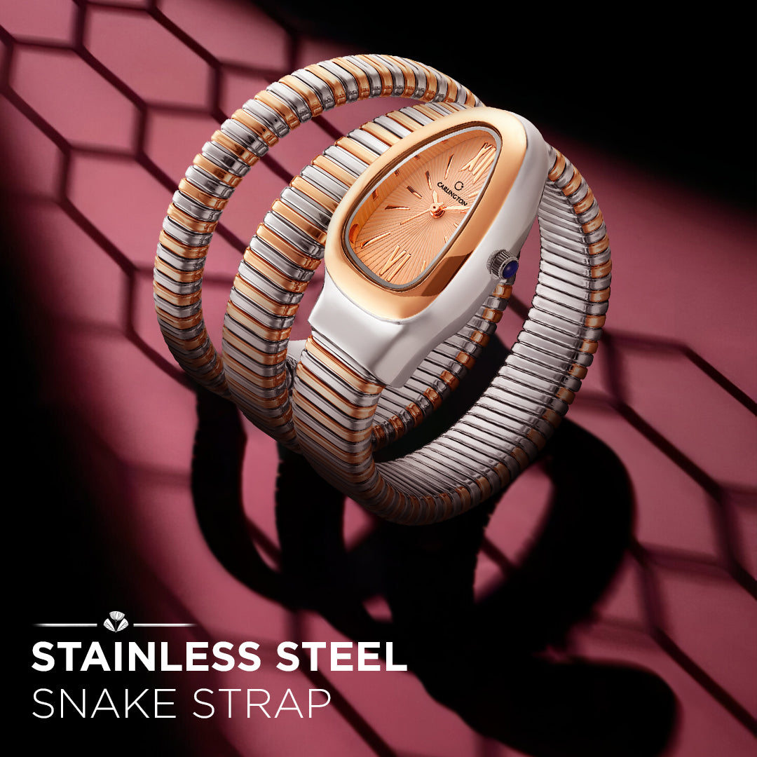 Carlington Scarlet Collection Women’s Analog Oval Dial Rose Gold Two Tone Stainless Steel Strap Watch – Wristwatch with Gift Box - CT 501 Two Tone Rose