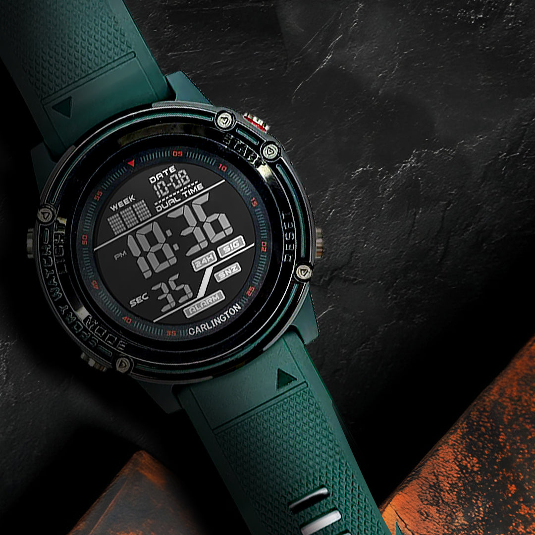 Carlington Velocity Series Analog-Digital Sports Watches for Men and Boys with Alarm, Stopwatch, Backlit Display, Dualtime, Silicone Rubber Strap, Water & Shock Resiatant - CT_8125