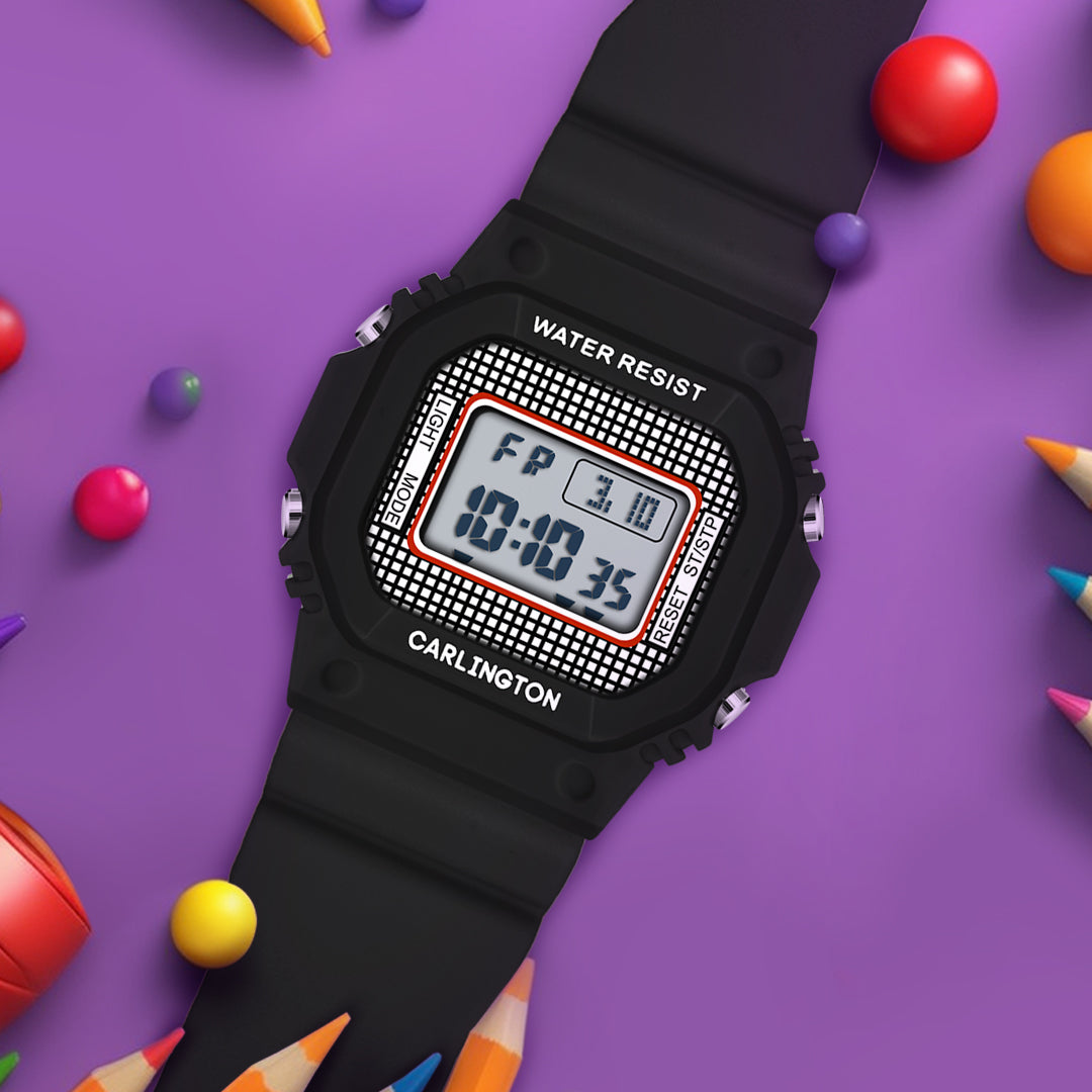 Carlington Kids Digital Watch for Boys and Girls Age 2 to 12 Years White Green Black Yellow Colour Band with Alarm and Date Display - CT_718