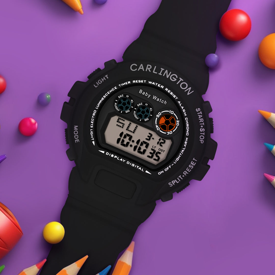 Carlington Kids Digital Watch for Boys and Girls Age 2 to 14 Years Pink Green Black Colour Band with Alarm and Date Display - CT_717