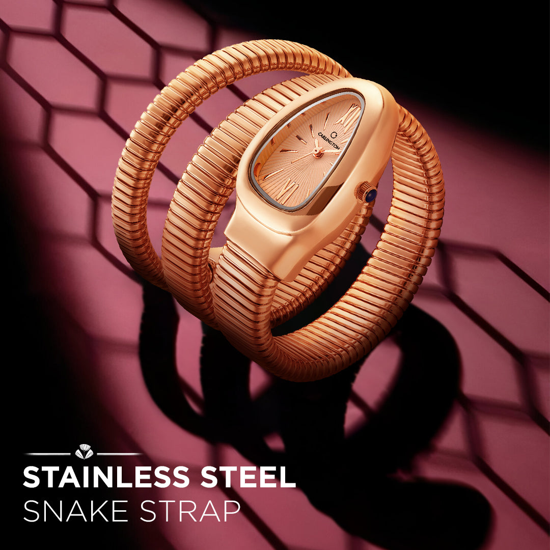 Carlington Elegant Snake Band Analog Women's Watch – Premium Stainless Steel Strap, Oval Designer Dial, Water-Resistant Ladies Watch for Party & Casual Wear Premium Gift Watch for Women