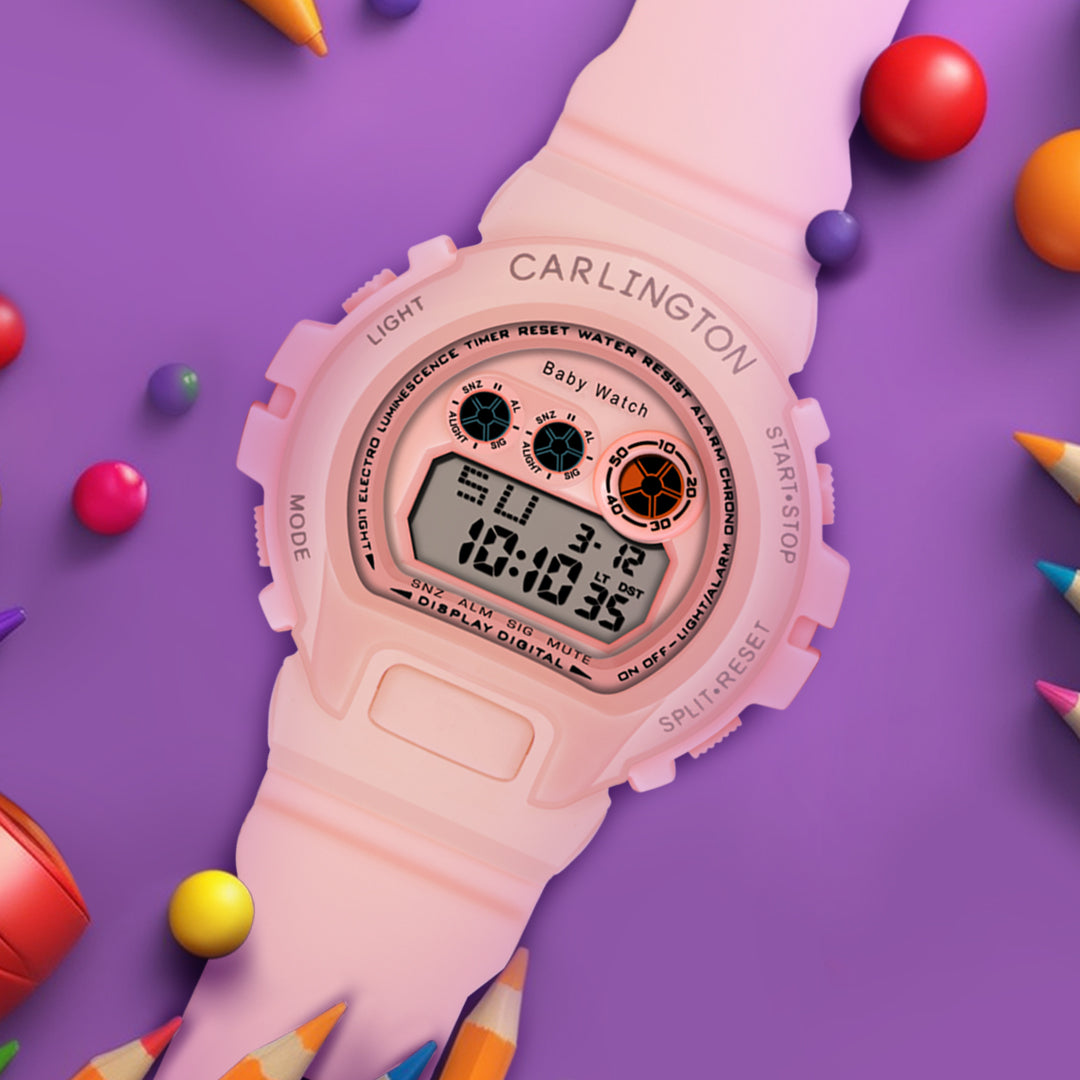 Carlington Kids Digital Watch for Boys and Girls Age 2 to 14 Years Pink Green Black Colour Band with Alarm and Date Display - CT_717