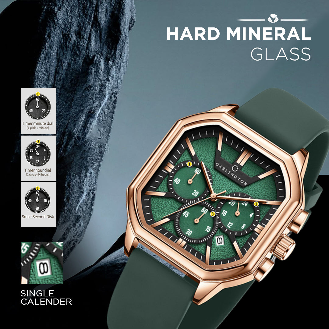Carlington ASTRO 053 Geodetic Green – Premium Men's Chronograph-Style Analog Quartz Watch