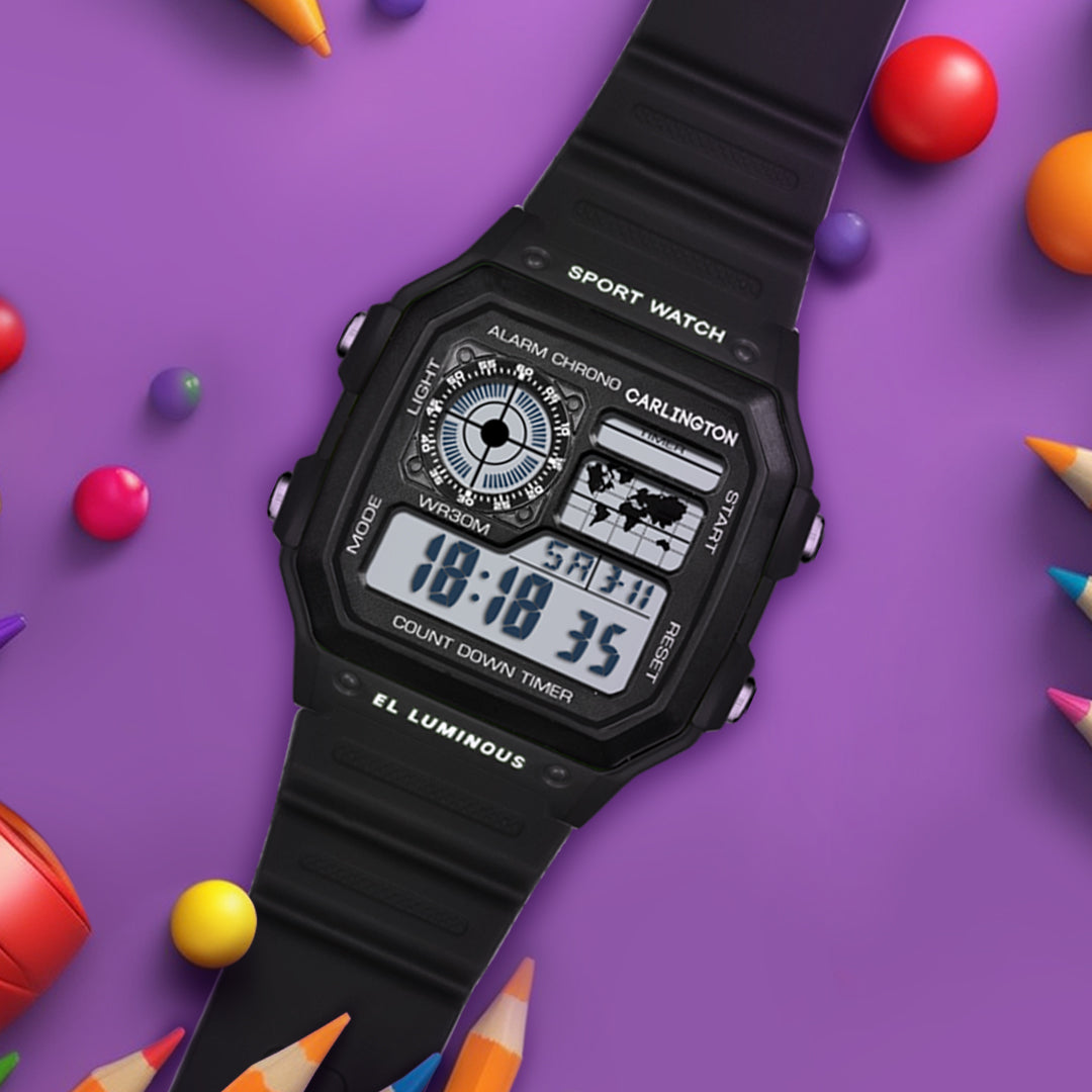 Carlington Kids Digital Watch for Boys and Girls Age 2 to 12 Years Pink Green Black Colour Band with Alarm and Date Display - CT_321