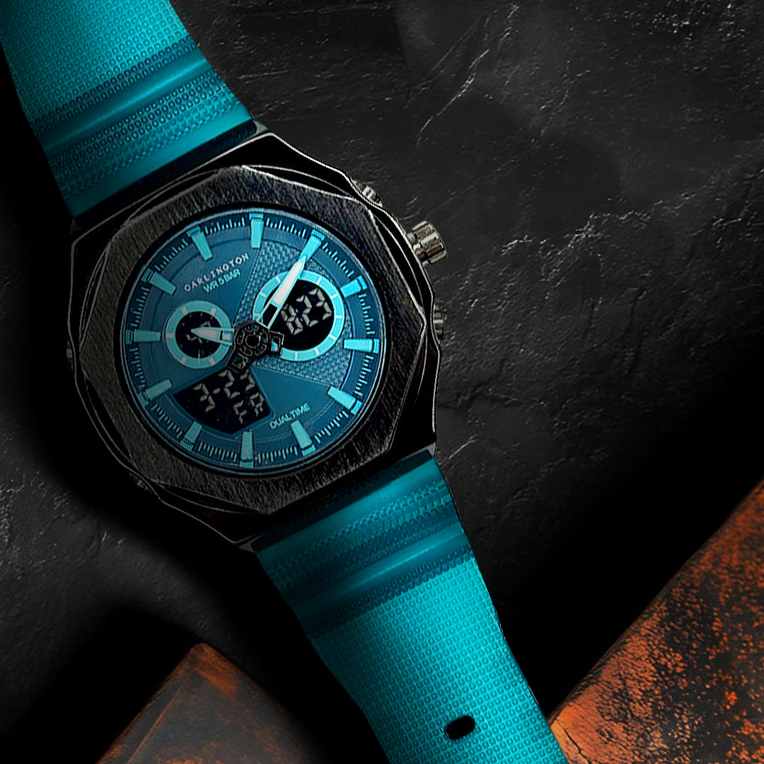 Carlington Velocity Series Analog-Digital Sports Watches for Men and Boys with Alarm, Stopwatch, Backlit Display, Dualtime, Silicone Rubber Strap, Water & Shock Resiatant - CT_8102