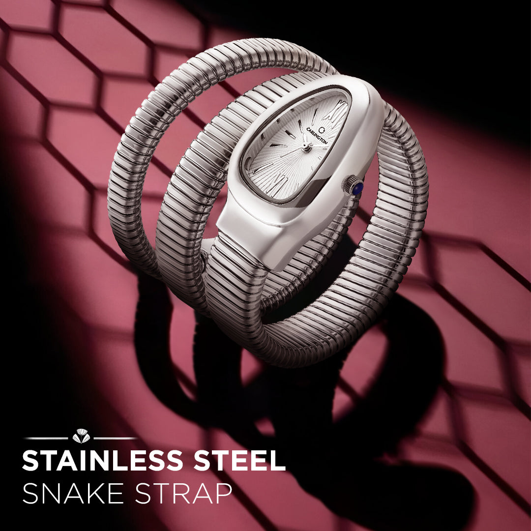 Carlington Elegant Snake Band Analog Women's Watch – Premium Stainless Steel Strap, Oval Designer Dial, Water-Resistant Ladies Watch for Party & Casual Wear Premium Gift Watch for Women