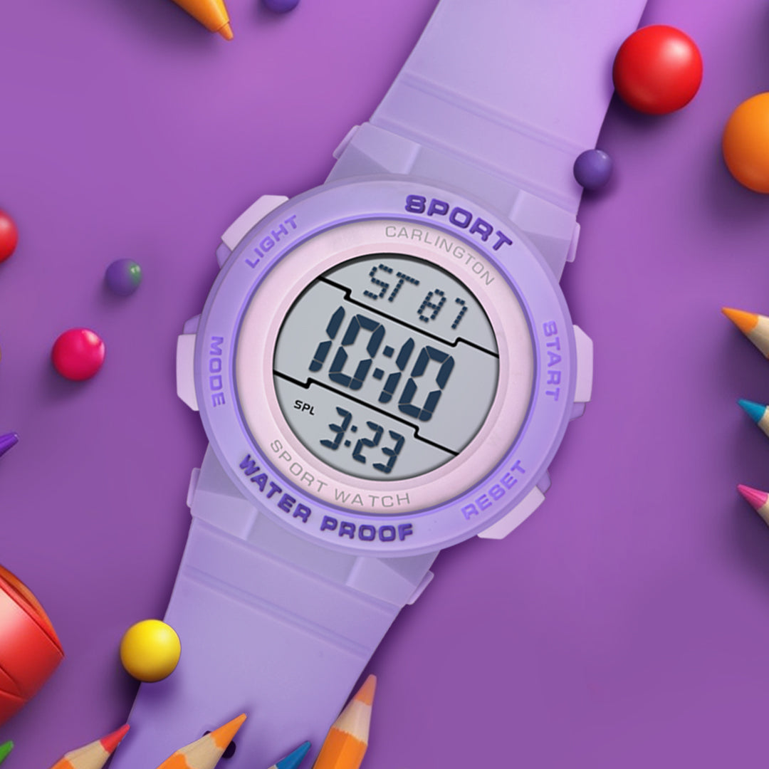 Carlington Kids Digital Watch for Boys and Girls Age 2 to 14 Years Red Purple Black Colour Band with Alarm and Date Display - CT_9123