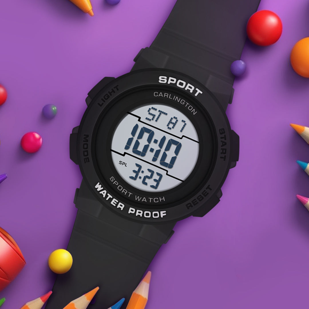 Carlington Kids Digital Watch for Boys and Girls Age 2 to 14 Years Red Purple Black Colour Band with Alarm and Date Display - CT_9123