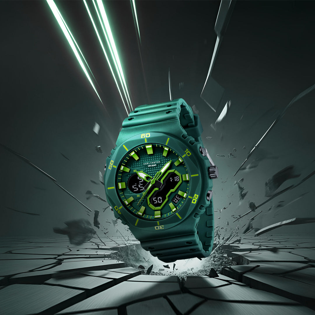 Carlington Velocity Series Analog-Digital Sports Watches for Men and Boys with Alarm, Stopwatch, Backlit Display, Dualtime, Silicone Rubber Strap, Water & Shock Resiatant - CT_8120