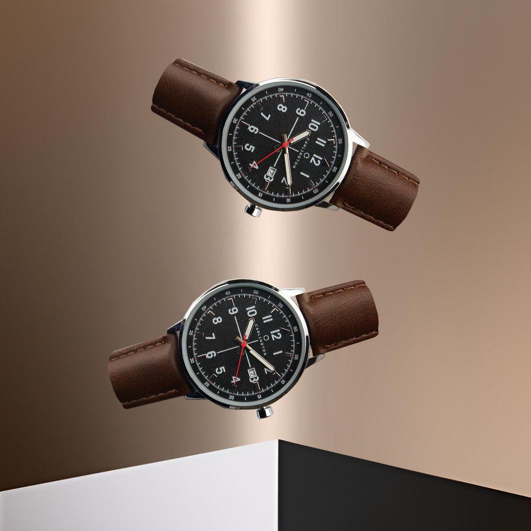 Carlington Aristocrat Series Analog Date Watches for Men with Premium Leather Strap - CT 1075