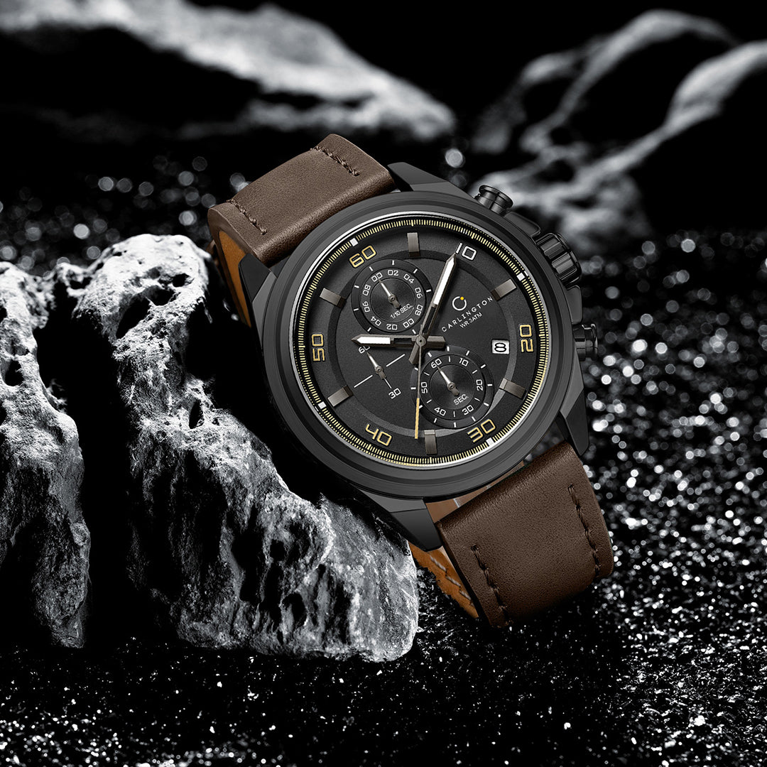 Carlington Nitro Analog Chronograph Men’s Premium Leather Strap Wrist Watch | Quartz Movement | Water & Shock Resistant Watch for Men | Casual & Formal Wear - CT_8075
