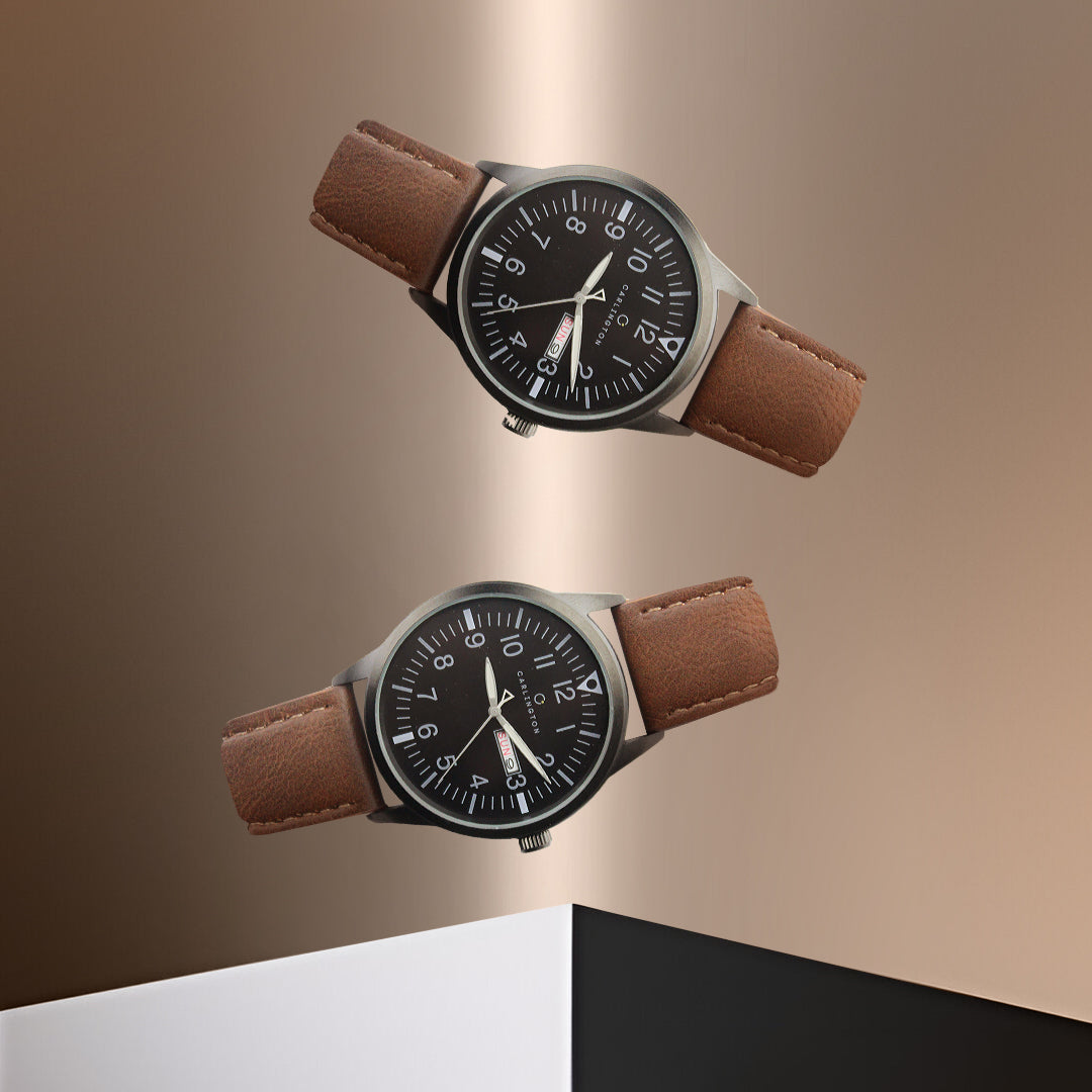 Carlington Aristocrat Series Analog Day & Date Watches for Men with Premium Leather Strap - CT 1074