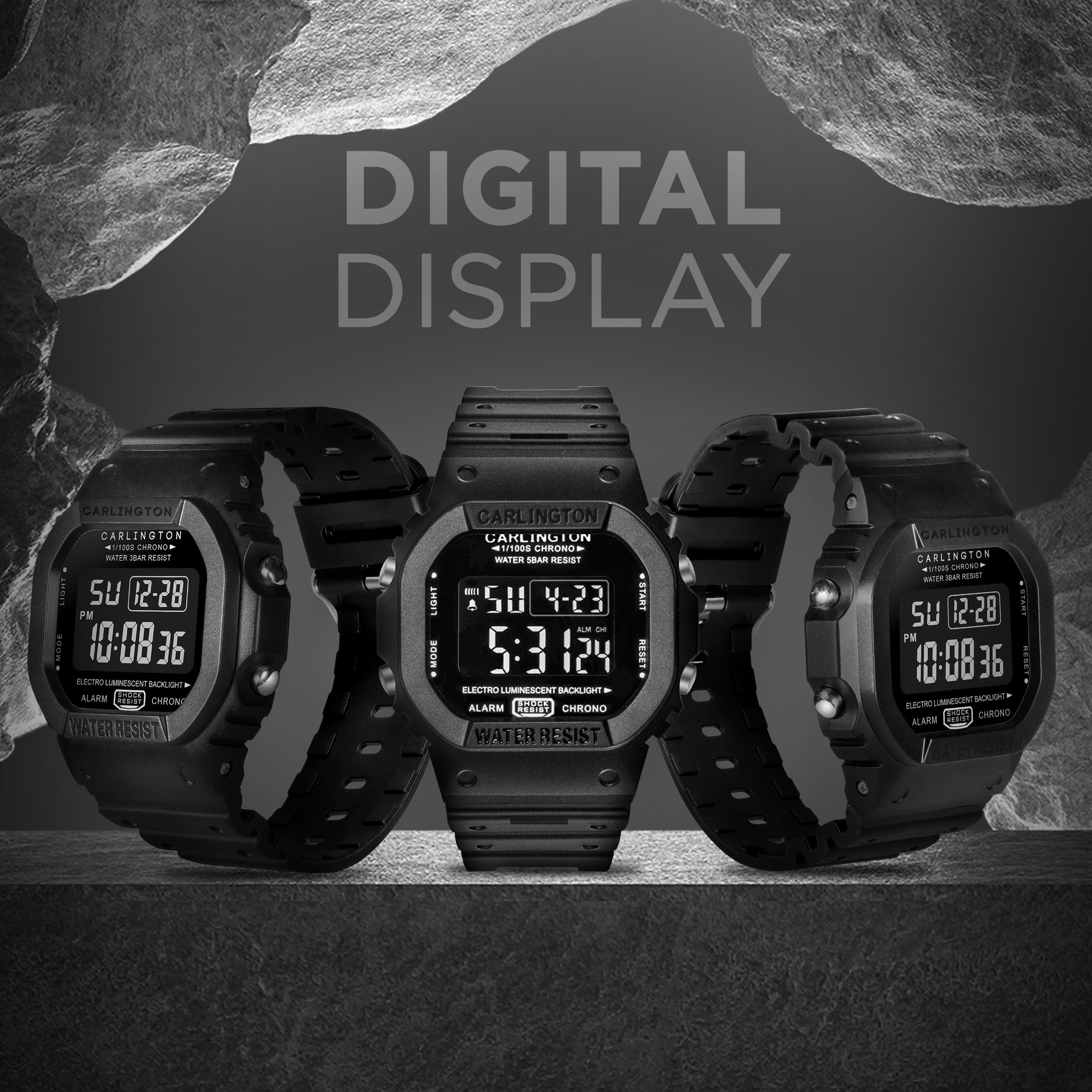 Carlington Digital Sports Watch Dual Time, Alarm, Calendar, Stopwatch, Water-Resistant, Shock-Resistant, Back Light Display. The Perfect Watch for Men - CT 1801