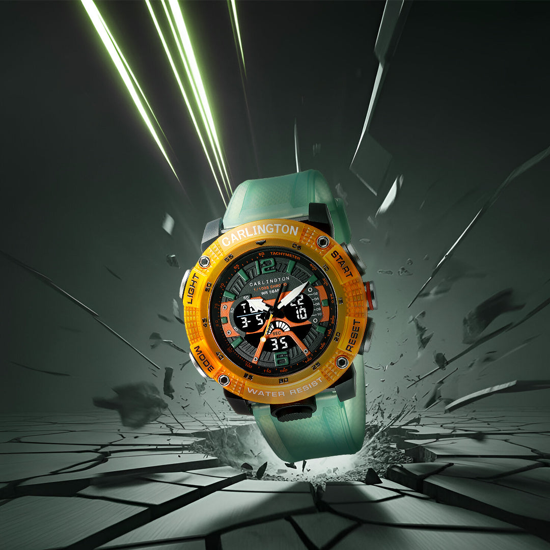 Carlington Velocity Series Analog-Digital Sports Watches for Men and Boys with Alarm, Stopwatch, Backlit Display, Dualtime, Silicone Rubber Strap, Water & Shock Resiatant - CT_8058