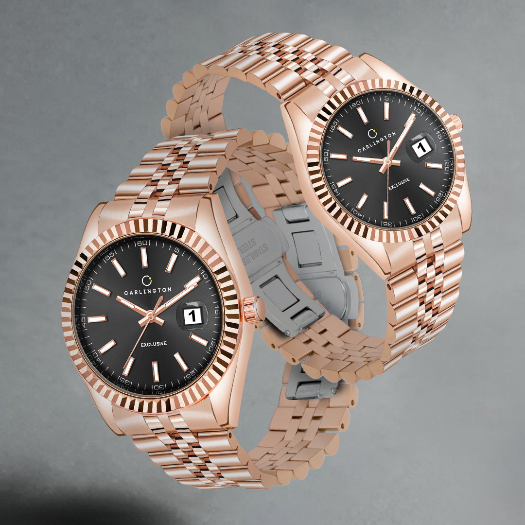 Carlington Exclusive Series 8811 Rose Black Men + 8811 Rose Black Women Analog Wrist Watch For couple